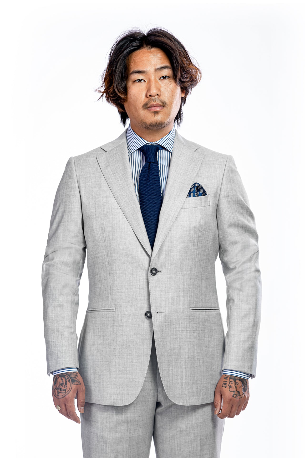 Light grey Super 130's virgin wool Edison suit