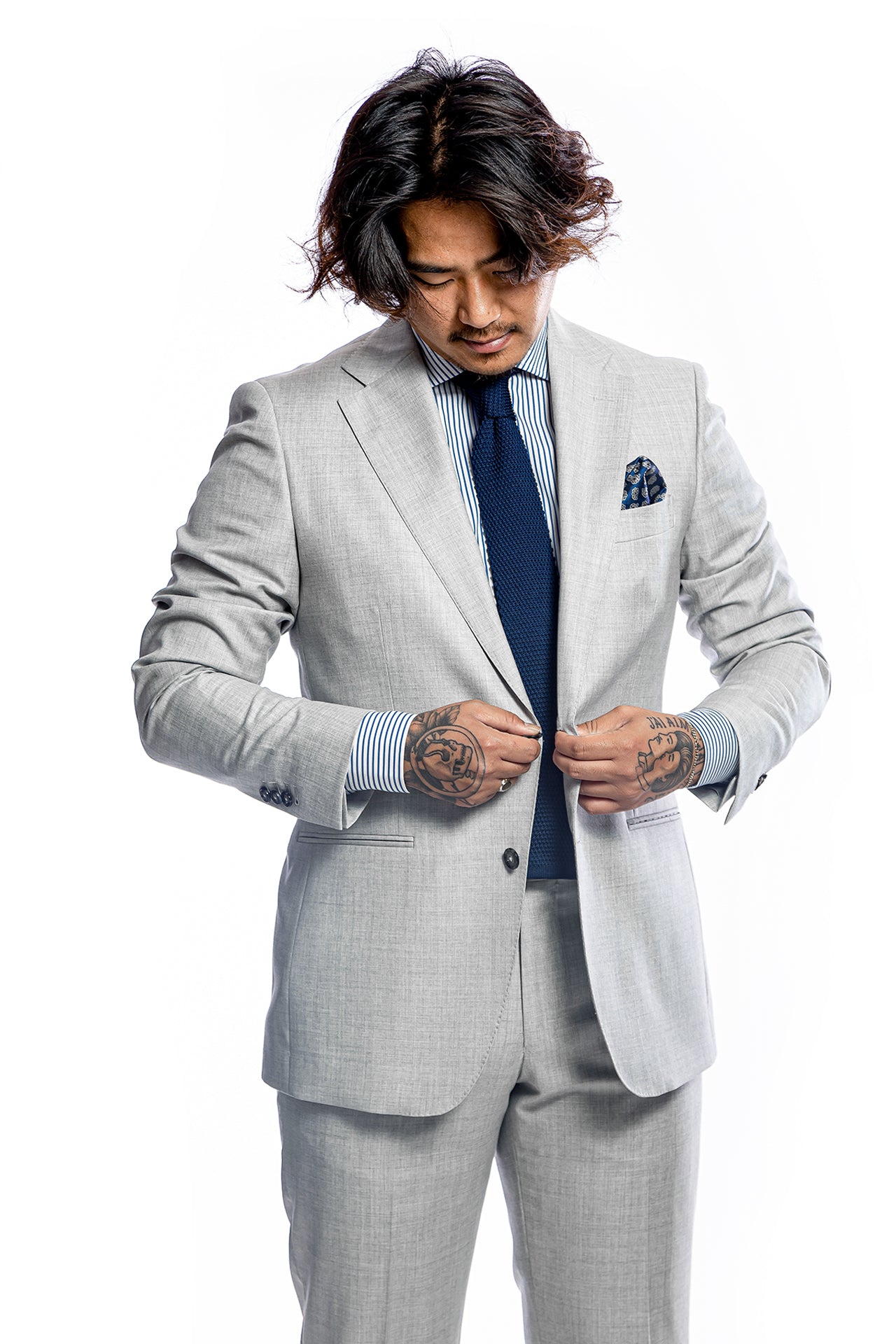 Light grey Super 130's virgin wool Edison suit